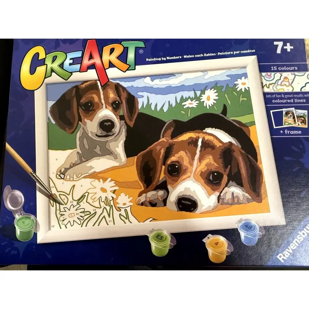 NEW Ravensburger CreArt Paint by Numbers Kit Jack Russell Puppies